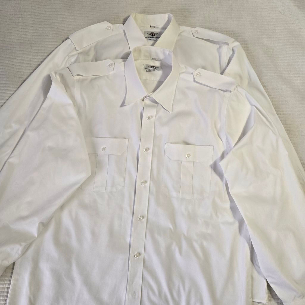 Men's MH Murphy & Hartelius Pilot White Long Sleeve Dress Shirts size 17.5 36/37